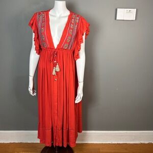 Free People Festival Maxi Dress Small Will Wait For You Red Ethereal Boho NWT